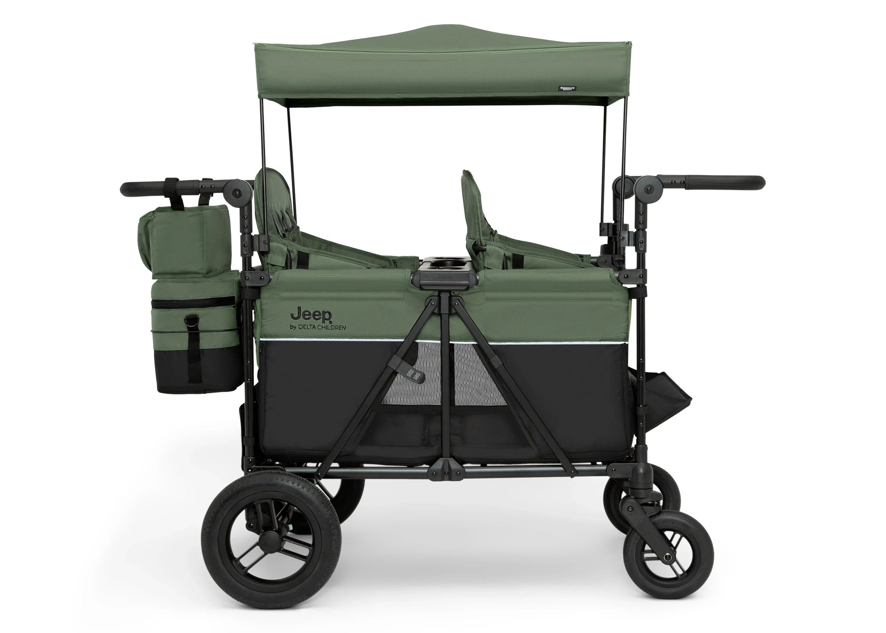 Carrito-Paseador Jeep Wrangler Deluxe para 4 Niños – Capota Desmontable, Bolsa Térmica, Asientos Modulares, Almacenamiento XXL, Ruedas Antipinchazos, Manillares Ajustables