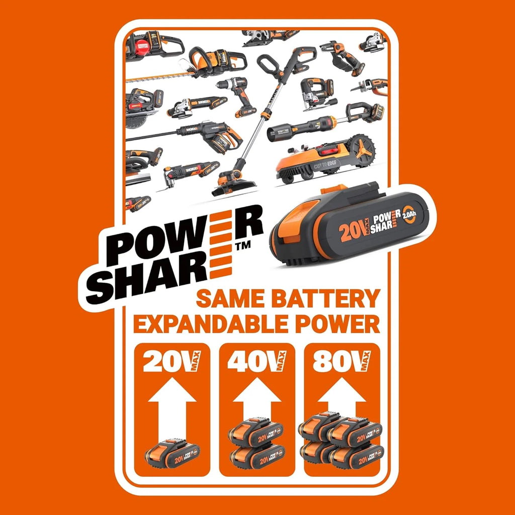 WORX Aspirador de Hojas 40V Máx. 2x20V | WG583E | PowerShare |Incluye 2 baterías y Cargador Doble |2 en 1 Recoger y aspirar – Bolsa de 35 L | Incluye Toberas | Ligero