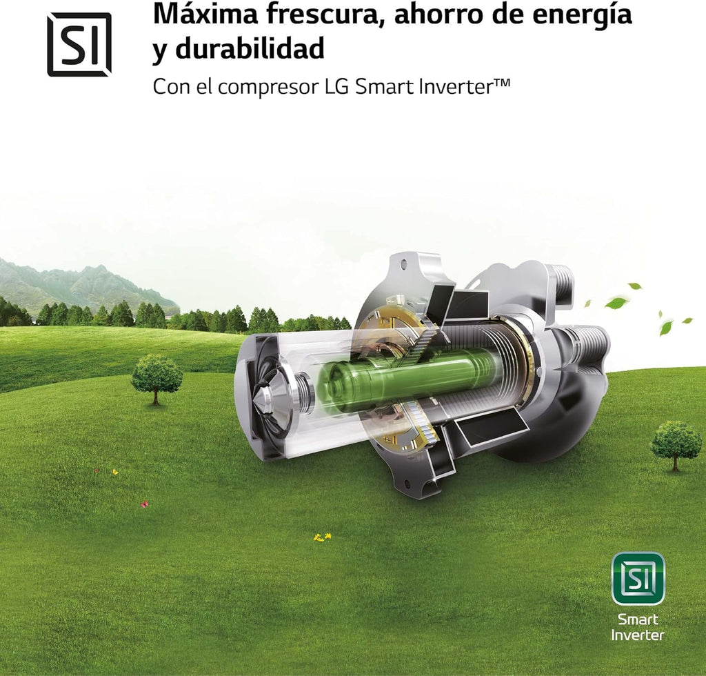 LG GBP61DSXGC - Frigorífico Combi No Frost, Congelador, Compresor Smart Inverter, Color Inox Antihuellas, 186 cm, 341 l