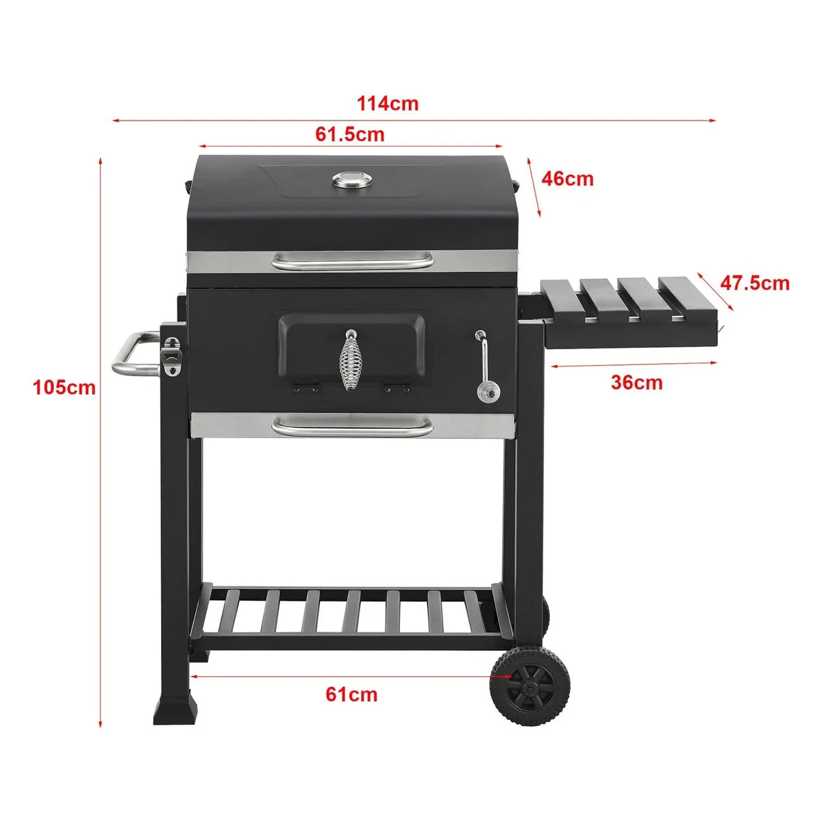 Kohlegrill Arnad mit 3 Ablagen Stahl 105x114x48cm - Schwarz [casa.pro]