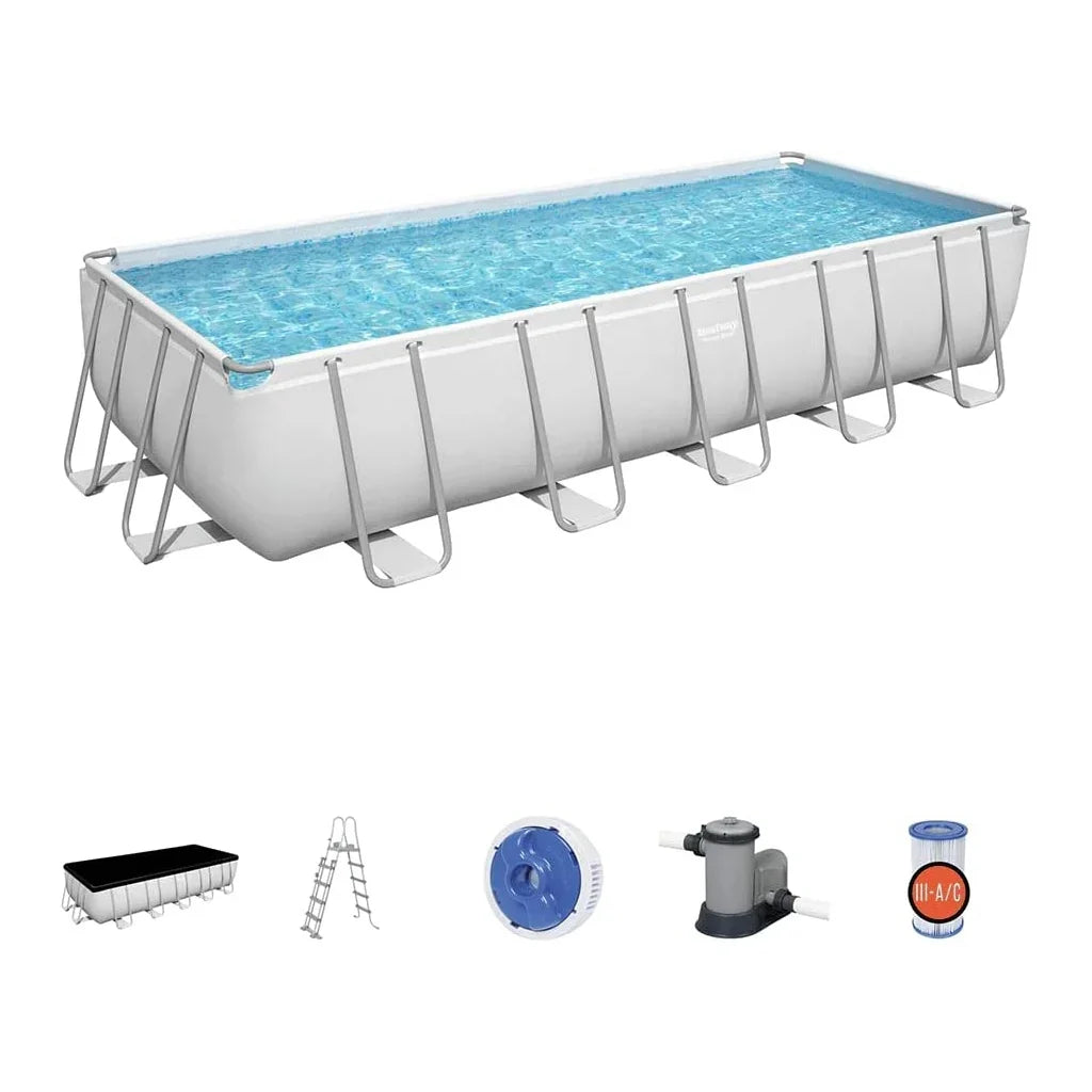 2025 Bestway 5611Z Power Steel Frame Komplett-Pool-Set mit Filterpumpe, 640 x 274 x 132 cm, Hellgrau