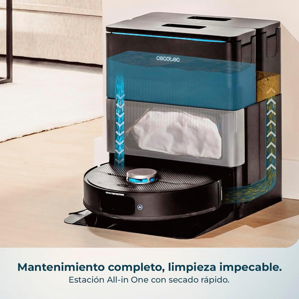 Cecotec Roboter-Staubsauger und Wischroboter mit KI und Selbstreinigungsstation Conga X70. 15000Pa Saugmotor, 4-in-1-Station, Laser-Technologie, rotierende Mopps, Seitenbürste, App und Bluetooth