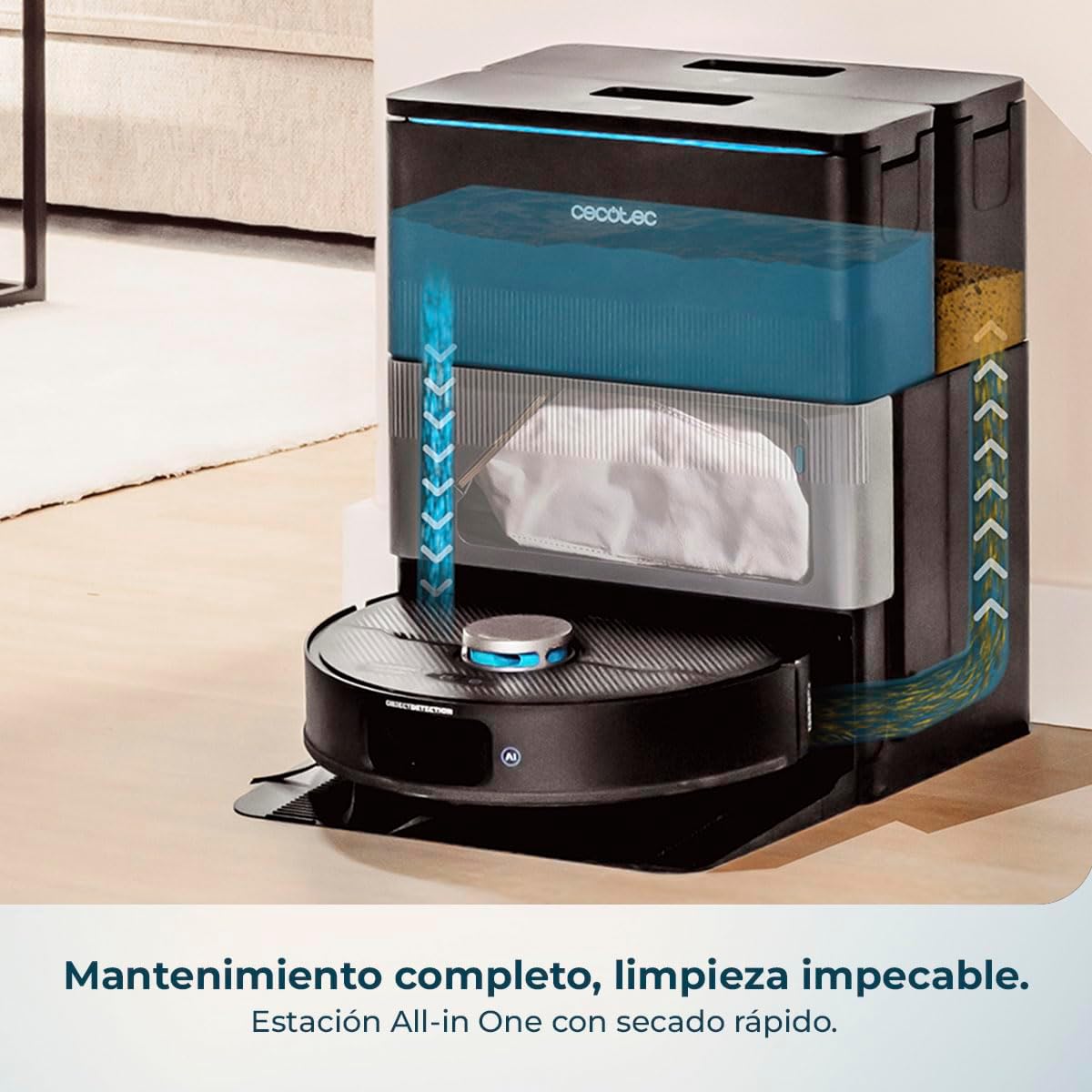 Cecotec Roboter-Staubsauger und Wischroboter mit KI und Selbstreinigungsstation Conga X70. 15000Pa Saugmotor, 4-in-1-Station, Laser-Technologie, rotierende Mopps, Seitenbürste, App und Bluetooth