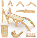 9-in-1 Montessori Pikler Dreieck Groß für 1-7+ Jahre, 5 verstellbare Winkel, Indoor und Outdoor Spielplatz aus Holz zum Klettern mit Pikler Bogen und Pickler Rampe für Kinder