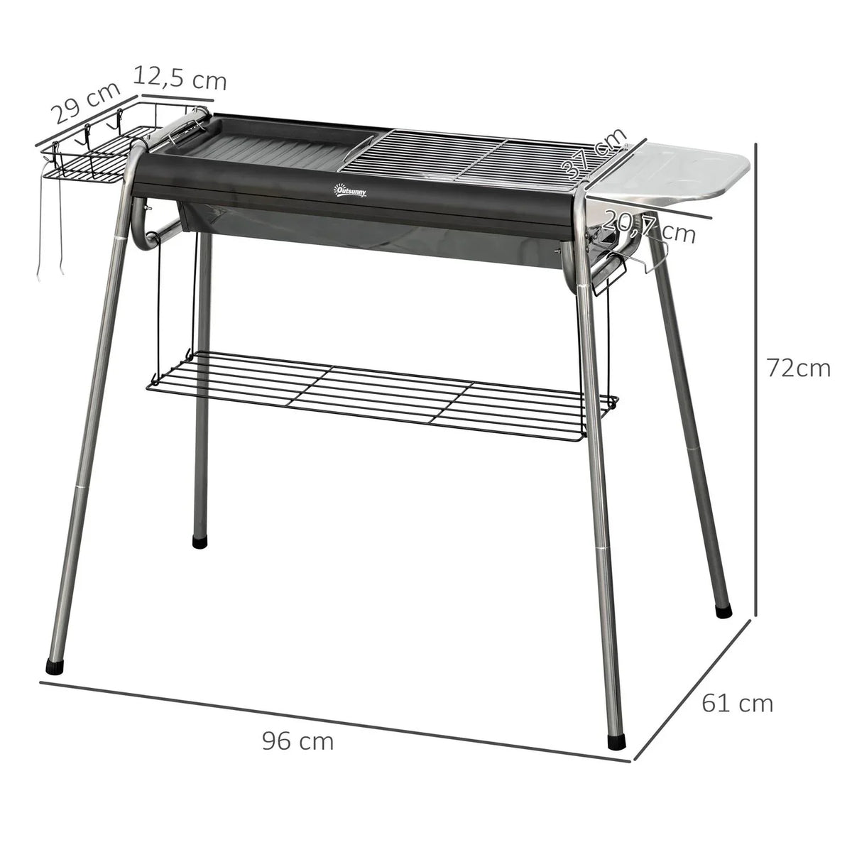 Outsunny Holzkohlegrill Edelstahl Metall 96x61x72 cm Schwarz