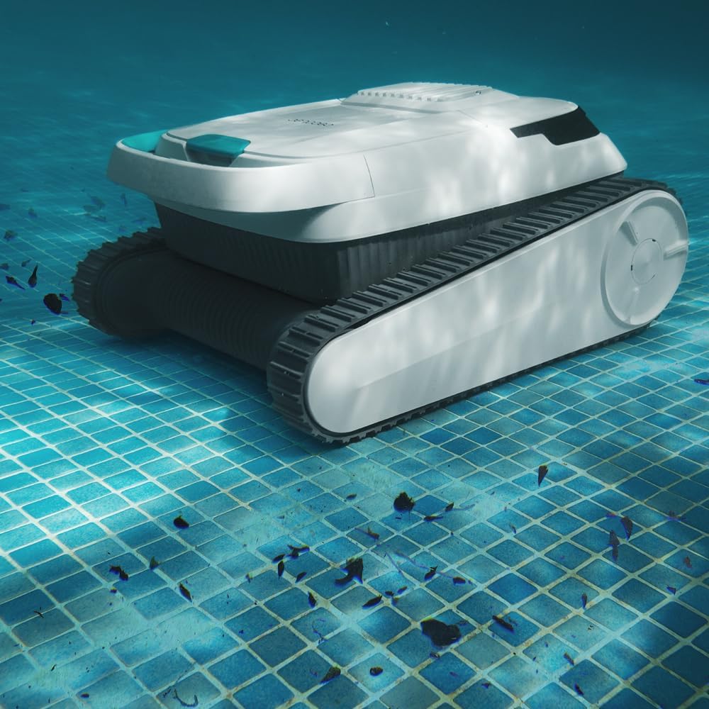 Cecotec Poolroboter für Boden, Wände und Wasserlinie Conga Pooldroid 5000 TotalClean Pearl. 100m2 Oberfläche, 90º Max. Neigung, Geordnete Reinigung, 100min Akkulaufzeit, 4L Kapazität