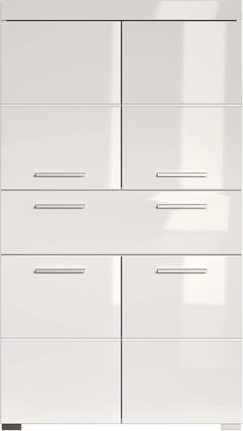 trendteam smart living Hochschrank Bad Amanda, 73 x 132 x 31 cm, in Weiß und Hochglanz Weiß mit Schublade und viel Stauraum