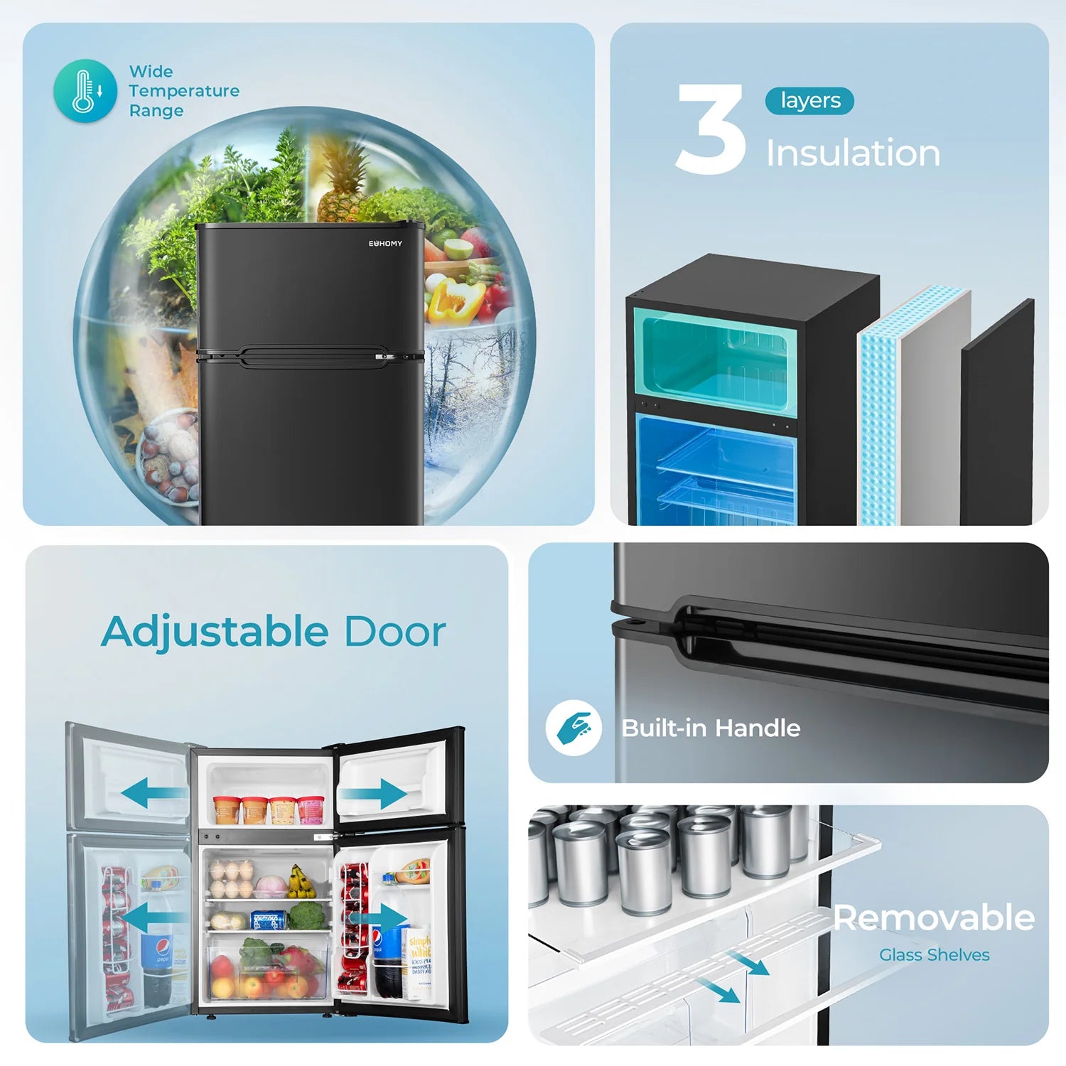 2026 Mini refrigerador EUHOMY de 3,2 pies cúbicos – Empotrable o independiente