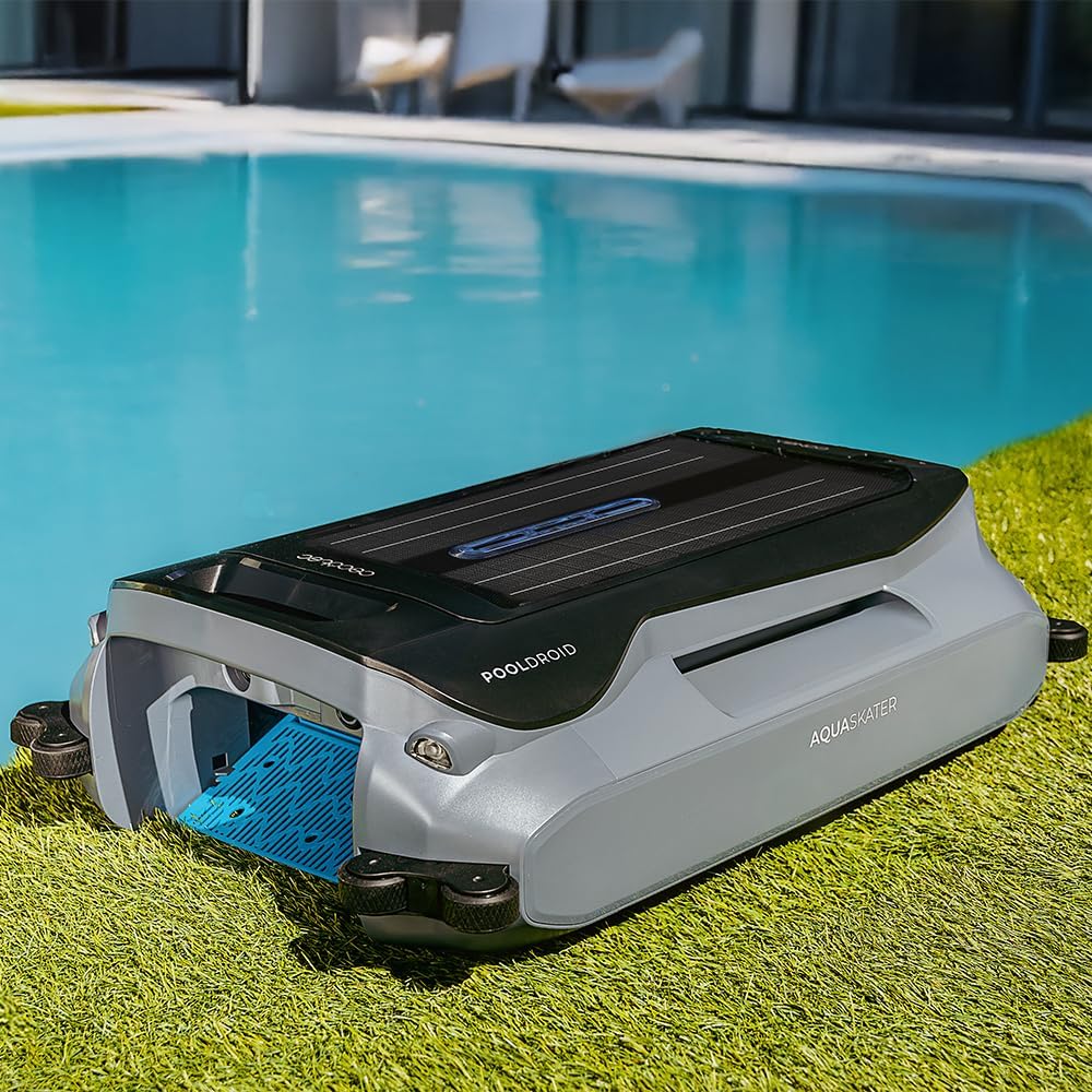 Cecotec Roboter-Poolreiniger für Oberfläche und Wasserlinie Conga Pooldroid AquaSkater. Solarladung, 16 Stunden Akkulaufzeit, 4,5-Liter-Korb und ein 187,5 μm Filter, Ultraschall-Sensornavigation
