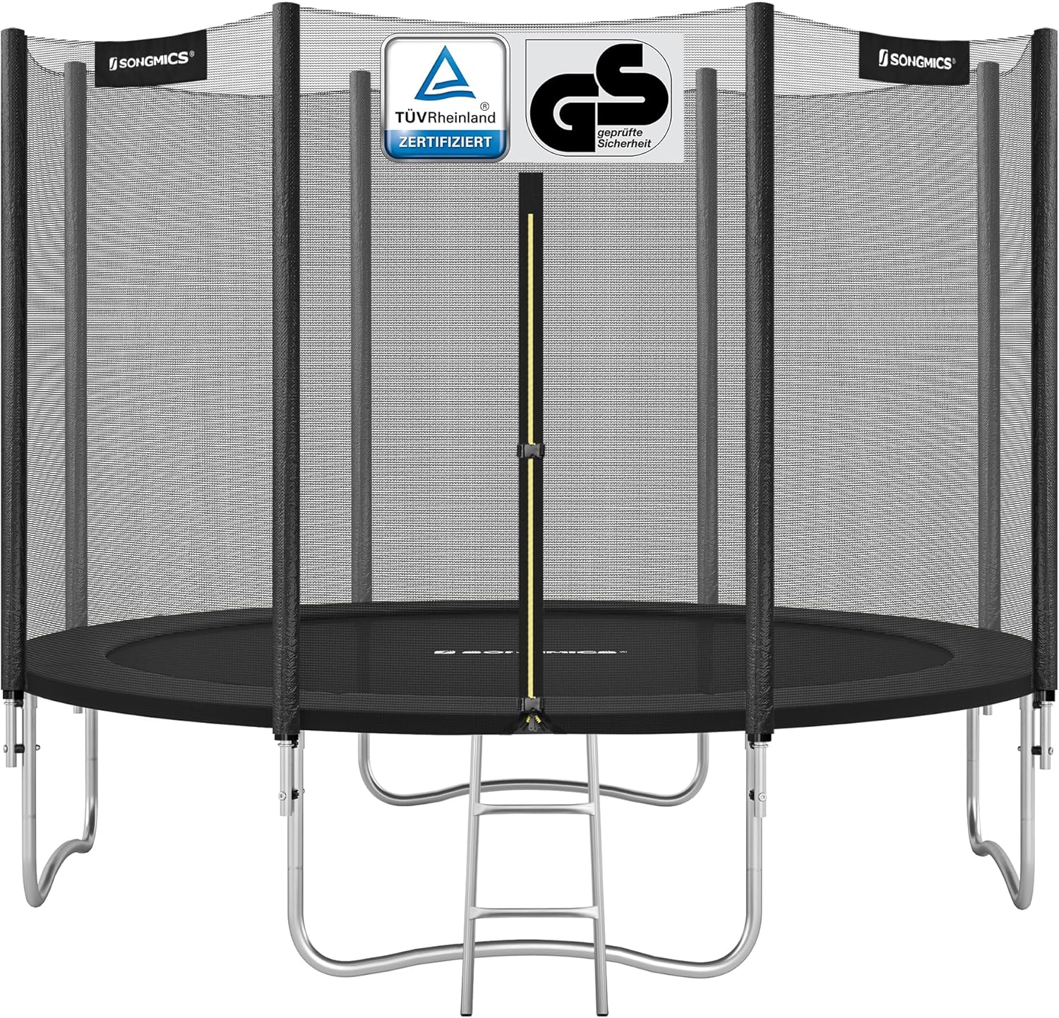 SONGMICS - Kinder Outdoor Trampolin Durchmesser 183/244/305/366/427 cm, externes Schutznetz, Sicherheitsauflagen, Leiter, gerade Stange 180 cm hoch, Stahlrahmen
