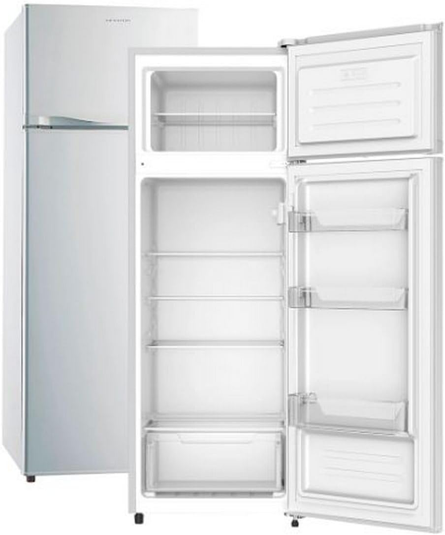 INFINITON Frigorifico Dos Puertas FG-A145B, 200 Litros, 143 cm de Altura, Defrost, LED Interior, E, Diseño con Tirador Integrado, Ancho 55 cm, Regulación en Altura, Puerta Reversible, Blanco