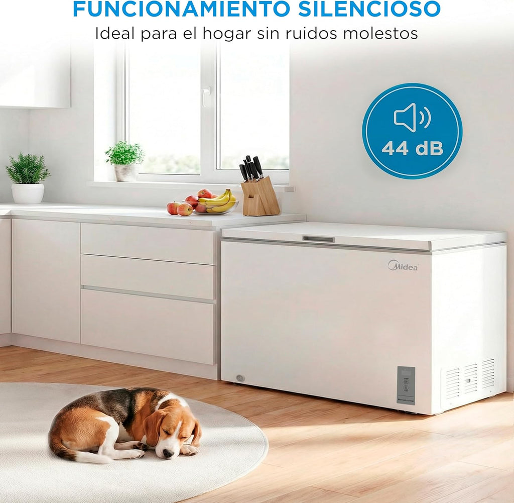 MIDEA Arcon Congelador Pequeño de 418L | Congelador Horizontal Convertible a Frigorífico con Motor Inverter, Control Electrónico de Temperatura, Cestas con Asa | Arcón Silencioso 41 db Bajo Consumo