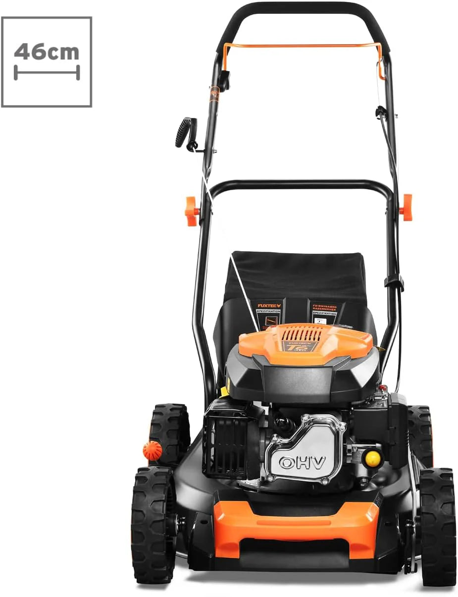 Cortacésped de Gasolina FUXTEC FX-RM4646ECO 46cm de Anchura de Corte - Potente Motor de Gasolina de 146cc Easy Clean 3en1 2,6KW Mulching recogedor de Hierba 50L
