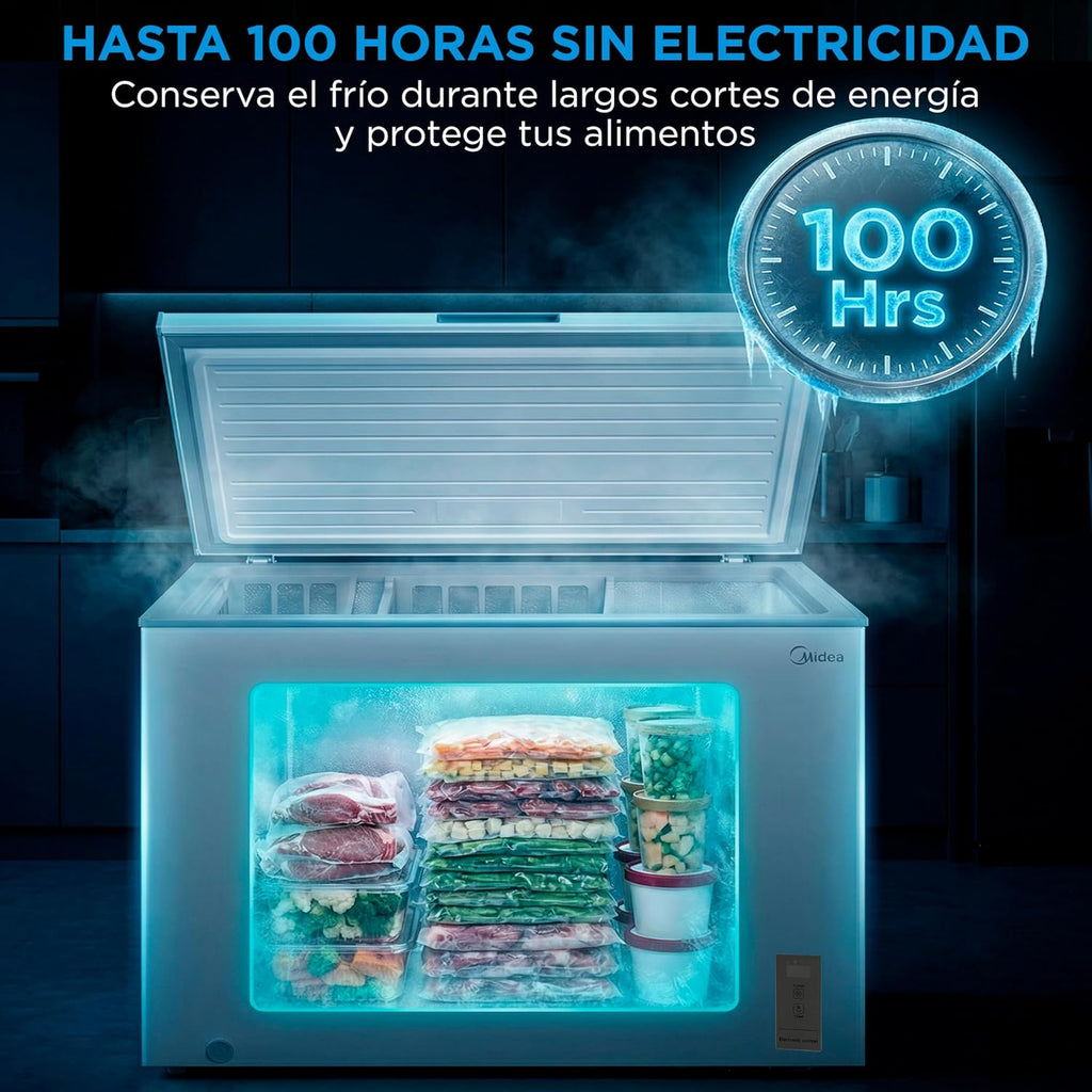 MIDEA Arcon Congelador Pequeño de 293L | Congelador Horizontal Convertible a Frigorífico con Motor Inverter, Control Electrónico de Temperatura, Cestas con Asa | Arcón Silencioso 41 db Bajo Consumo