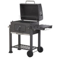 Barbacoa De Carbón Parrilla De Acero Gris Con Tapa Rejilla Ruedas 2 Estantes Termómetro Cenicero Extraíble Jardín Pavlof - Gris