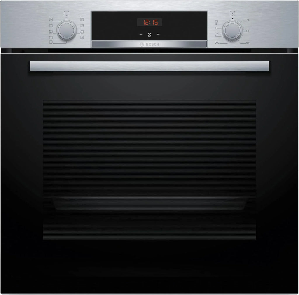 Bosch - Horno Multifunción, Serie 4, 60 cm. de ancho, Asistente de limpieza con agua, 3D Hotair, Acero, HBA514ES3