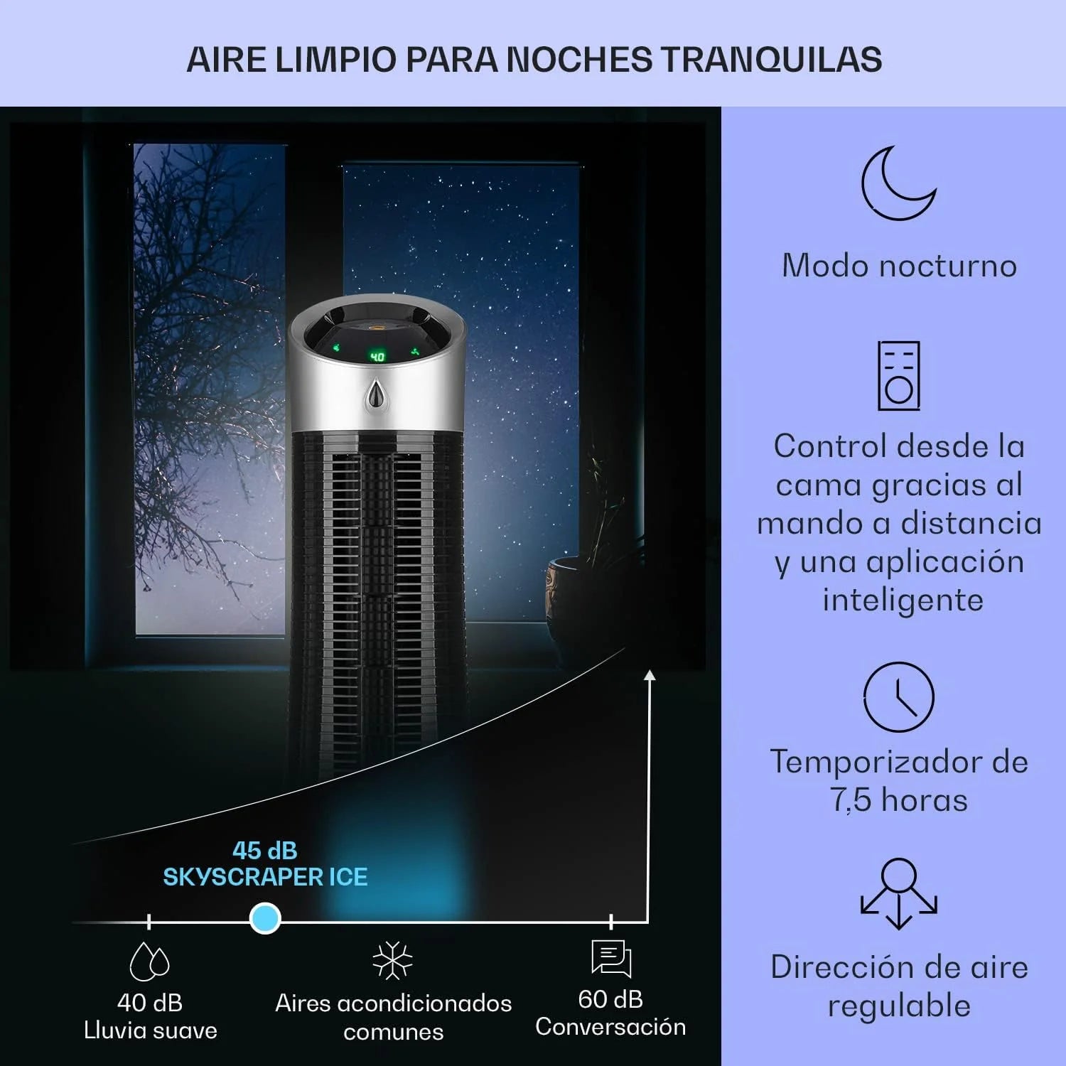 Klarstein Skyscraper Ice Smart Climatizador Evaporativo – 4 en 1: Ventilador, Enfriador, Purificador & Humidificador, 210 m³/h, Control App & Alexa, Depósito 6L, Oscilación, Ionizador, Negro