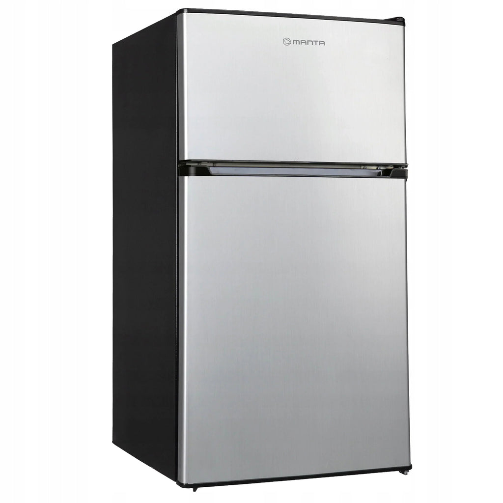 KLEINER KÜHLSCHRANK Minikühlschrank Gefrierfach Hotell Büro Silber LED 88l. 86cm