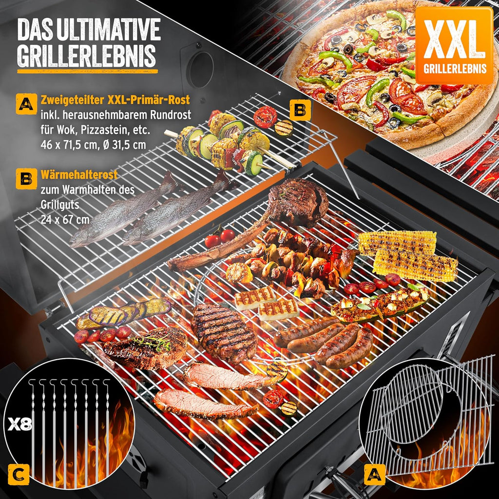 KESSER® Holzkohlegrill mit Wagen Grill mit Deckel, Rädern, Edelstahlgriff | Grill und Thermometer Großer Holzkohlegrill BBQ Grill Camping, Terrasse, Garten XXL Grau
