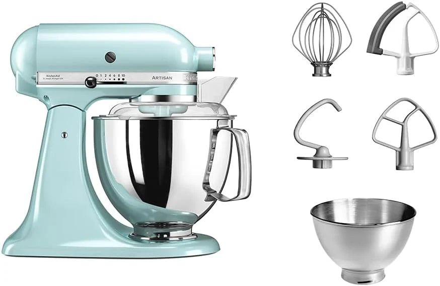 KitchenAid Batidora amasadora - Artisan - Robot de Cocina con Cabezal Inclinable - Amasadora con 5 Accesorios - Batidora de repostería con 2 boles de Acero Inoxidable - 4,8 L y 3 L - Azul hielo