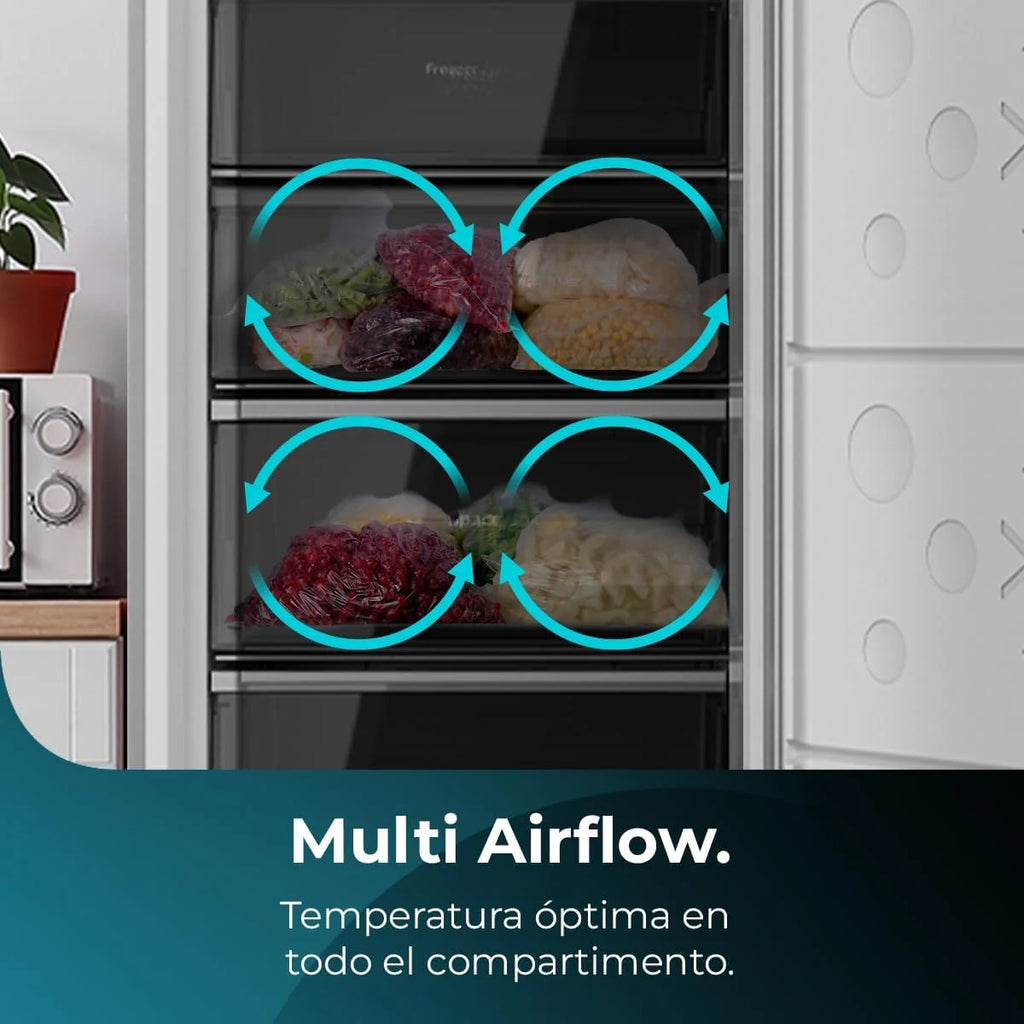 Cecotec Congelador Vertical de 380L Bolero CoolMarket UF 380 inox D. 1950W, Motor Inverter Plus, Bajo Consumo, Total No Frost, Display door, Convertible a frigorífico, Multi Airflow